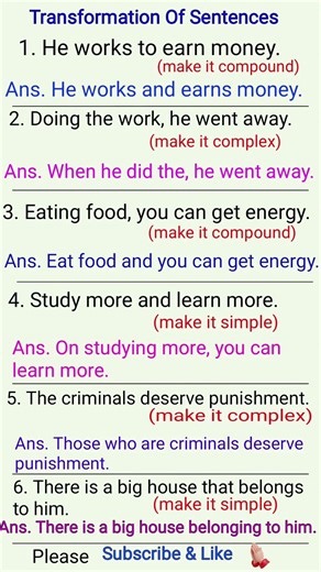“Transformation | Simple, Complex, Compound” #EnglishGrammar #shorts