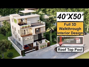 40X50 Feet Split Level House Design with Interior | Roof Top Swimming Pool | 2000 Sqft House Design