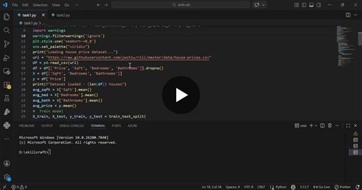 #skillcrafttechnology #machinelearning #datascience #python #scikitlearn #linearregression #internshipexperience #predictiveanalytics | Yamuna Mullangi