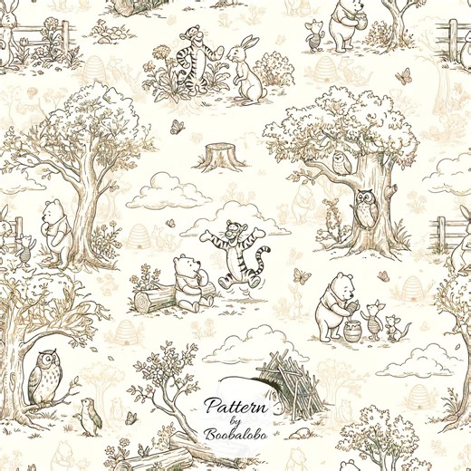 Vintage Winnie the Pooh Toile Seamless Pattern for Baby Shower Crafts (PNG) - Etsy