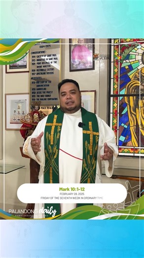 6.6K views · 219 reactions | What God has joined together, let no one separate. PALANDONG DAILY | Gospel from Mark 10:1-12 February 28, 2025 Friday of the Seventh Week in Ordinary Time Fr. Samy John Torrefranca, SSP Society of Saint Paul - National Vocation Director #SugboanongSimbahan | The Roman Catholic Archdiocese of Cebu | Facebook