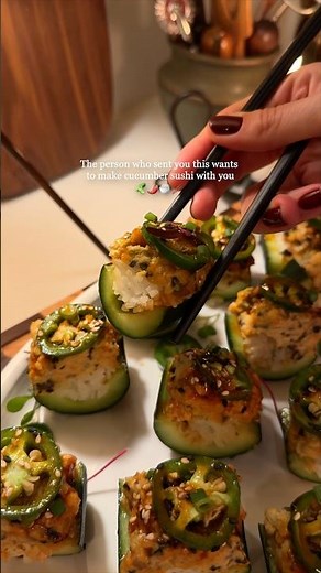 Spicy “tuna” cucumber sushi