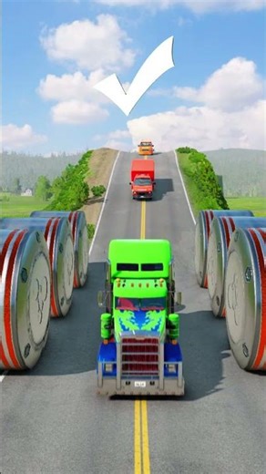 Cars & School Bus vs Giant Pit Bollards Crash #1 BeamNG Drive