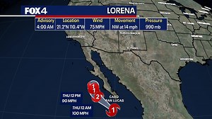 65K views · 92 reactions | WED AM: Newest HURRICANE (Lorena) in the Pacific will skirt west of Cabo San Lucas and eventually head into Baja California later this week. The reason we watch here is that some of the tropical moisture will break away and head into Texas this weekend...with at least some rain. | FOX 4 Weather | Facebook