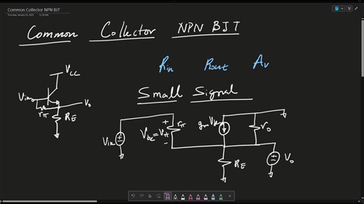 Common collector amplifier (emitter follower) — small signal analysis Unlock the fundamentals of the Common Collector Amplifier, also known as the Emitter Follower, with a clear and comprehensive small-signal analysis! This video walks you through its operation, derives essential equations, and explores important metrics like voltage gain, input, and output impedance. Perfect for students and engineers looking to deepen their understanding of analog circuit design! 🔑 Key Topics Covered: ✔ Commo