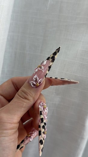 Leopard Print 3D Nail Art for Spring | Long Nails