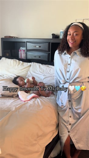 Came too fast 🥹 yall been really watching her grow up. Cheers to more milestones to conquer, food tasting, and soon to be crawling!! 🩵🤍🥳 #6months #girlmom #babiesoftiktok