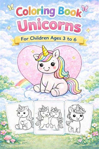 Unicorn Coloring Book for Toddlers Ages 3-6 --- Big Simple Coloring Pages - Etsy
