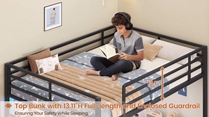 DICTAC Full Loft Bed with U-Shaped Desk,7 Storage Drawers and Charging Station,Metal Full Size Loft Bed with Led Lights and 2-Tier Storage Shelves,Teen loft Beds with Safety Guardrail & Stairs,Black