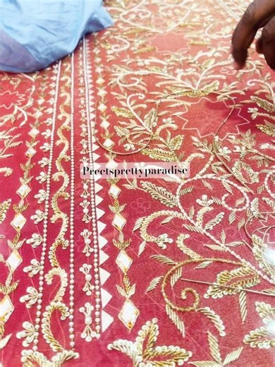 hand-embroidery in gold zardozi, pearls, sequins, and cutdana detailing