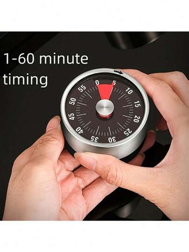 1 Pc Stainless Steel Kitchen Timer With Strong Magnetic Suction Back, Loud Alarm Mechanical Countdown Clock, Easy To Read Dial, No Battery Needed, Ideal For Cooking, Baking, BBQ, Study, Work, Office & Home Use, Perfect Gift For Girlfriend, Best Friend, Mom, Family & Friends, Essential Kitchen Gadget & Home Living Accessory | SHEIN