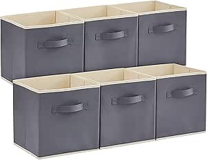 Lifewit Storage Cubes, Foldable Decorative Fabric Storage Baskets for Organizing Home Organizers with Handles for Shelves, Closet, 11 Inch Bins, 18L Gray, 6 Packs