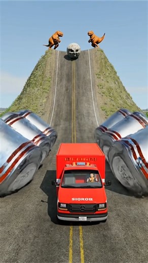 Can They Survive? 😱 School Bus vs. Giant Hydraulic Rollers | BeamNG.drive" #shorts