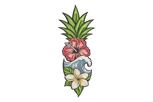 Tropical Pineapple Embroidery Design, Hibiscus and Plumeria Floral Pattern, Surf Wave, Instant Download - Etsy