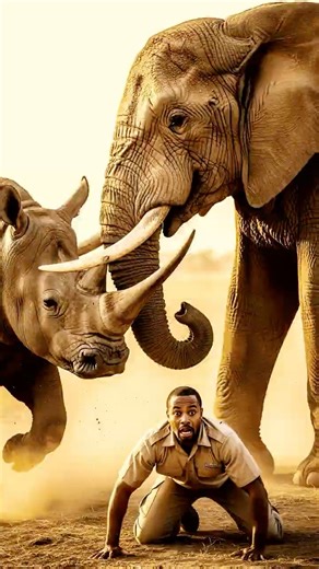 Elephant Saves Zookeeper From Charging Rhino!
