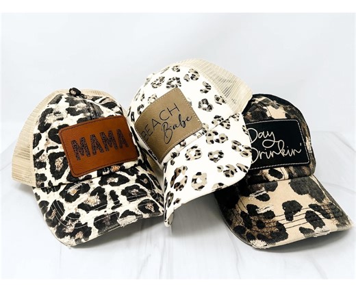 Leopard Print Ponytail Trucker Hat: Personalized Leather Patch - Etsy