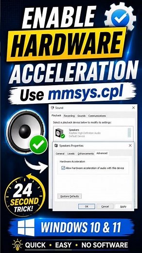 Enable Hardware Acceleration in Windows with mmsys.cpl ⚡ (24-Second Fix)