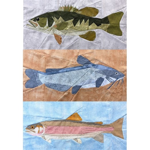 Bass, Catfish, Rainbow Trout Fpp--freshwater Fishing Series--paper Piecing Quilt Block Pattern - Etsy