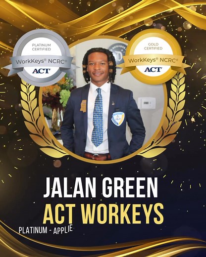Celebrating E￼xcellence our VP OF Community Service Jalan Green — Mississippi FBLA State President! He earned PLATINUM in Applied Math & Graphic Literacy and GOLD in Workplace Documents on ACT WorkKeys! 💪 Drop a 👏 to show your pride! #DayOne #WorkKeys #MississippiFBLA #KemperStrong | Kemper County FBLA