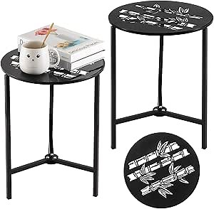 Party Zealot Set of 2 Small Round Metal Side Tables, 13-Inch Black Outdoor End Tables for Patio, Balcony, Porch or Garden – Weather-Resistant Corner Coffee Table for Small Spaces & Indoor Plant Stand