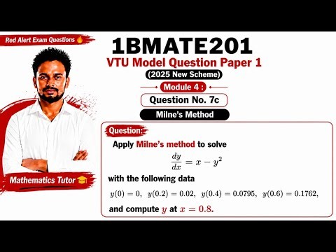 Milne's Method Problem: 1BMATE201 Model Question Paper 2025 Solved