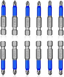 Magnetic Screwdriver Bit Set, 12pcs Phillips Cross Slot Screwdriver Bit Set, 1/4 Inch Hex Shank 2 Inch/50 mm Length S2 Steel Phillips Head Drill Bits for Power Screwdriver Drill Impact Driver