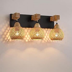 LmnLvn Farmhouse Bathroom Light Fixture, 3-Light Boho Vanity Light, Bamboo Bathroom Light Fixture Over Mirror Rustic Vanity Lighting with Handmade Bamboo Shades, Suit for Restroom, Bedroom, Hallway