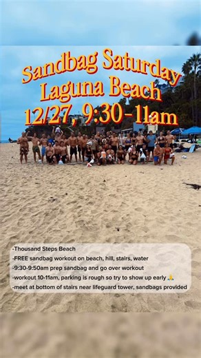 DANTE FINIGUERRA on Instagram: "🌊🌞 LAST SATURDAY OF 2025!!!!!!! WHAT: Sandbag workout on beach, water, stairs, hill WHY: I grew up surfing/bodyboarding as well as training for the military at this beach and want to share the incredible workout and vibes it brings WHEN: 930 show time, 10am start time Is anyone welcome? YES Is it free? YES Are the sandbags heavy? THEY ARE EMPTY AND YOU CAN FILL THEM UP TO WHATEVER YOU CAN HANDLE I don’t think I can do it….. YES YOU CAN, THE WORKOUT CAN BE MODIFI