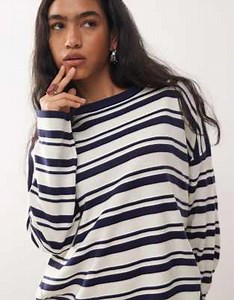COLLUSION striped crew neck sweater in navy | ASOS