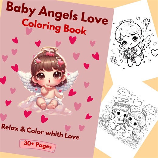 Love Coloring Book, Baby Angels Coloring Pages, Cute Romantic Coloring Book, Printable PDF, Gift for Her, Relaxing Coloring Book, Download