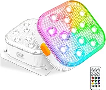 Pool Lights (2 Pack), Submersible LED Light with Remote Control, 5 Adjustable Brightness Levels, 16 Colors & 6 RGB Modes, IP68 Waterproof, 10H Runtime,Installation Accessories Included, (2025 Upgrade)
