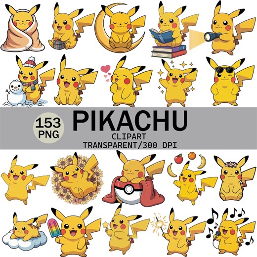 Pikachu Clipart Bundle, Cartoon PNG Graphics (153 Files) (digital Download - Etsy
