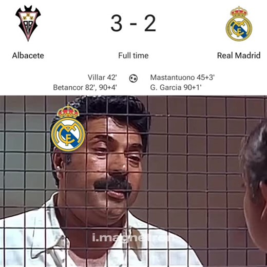 Magnetron | Football Memes on Instagram: "ചക്ക എല്ലാം തമ്പാനൂർ പോയി 😭🏃🏻 Real Madrid were shocked and eliminated from the Copa del Rey today as second-division side Albacete beat them 3–2 in the Round of 16 at the Estadio Carlos Belmonte, marking one of the biggest upsets of the season. Albacete took the lead and ultimately scored a dramatic winner late in the game, despite Real Madrid briefly equalizing during the match. This defeat came in Álvaro Arbeloa’s first game in charge after the depa