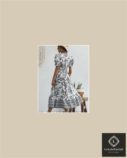 A-Line Maxi Dress with V-Neck and Puff Sleeves