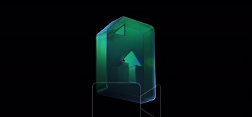 Rotating three dimensional file upload symbol shimmering with green and blue light. An isolated, animated glass object on a black background Stock Video Footage - Alamy