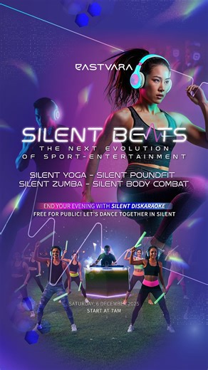 EASTVARA BSD on Instagram: "Get ready for a new movement — where sport meets entertainment! 🎧 EASTVARA PRESENT: SILENT BEATS 🎶 A full-day experience like no other: 🧘‍♀️ Silent Yoga 🥁 Silent Poundfit 💃 Silent Zumba 🥊 Silent Body Combat ✨ And closing the night with a Silent Disco! 📅 Mark your calendar: 6 December 📍 Eastvara BSD | Starts at 7 AM 🎟️ Tickets open tomorrow, 6 November! Click link on bio or scan QR Code #YourEASThe