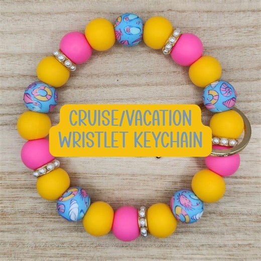 Cruise/vacation/beach-beaded Wristlet Keychain "beach Fun" - Etsy