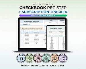 Checkbook Register Google Sheet Subscription Tracker Password Keeper Digital Financial Organizer Check Register Spreadsheet Balance Sheet - Etsy