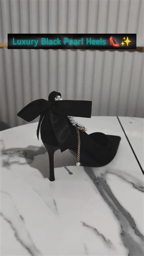 Elegant Black Pearl Bow Heels 👠 | Luxury High Heels Collection #shorts # #blackheel # #heels #ootd