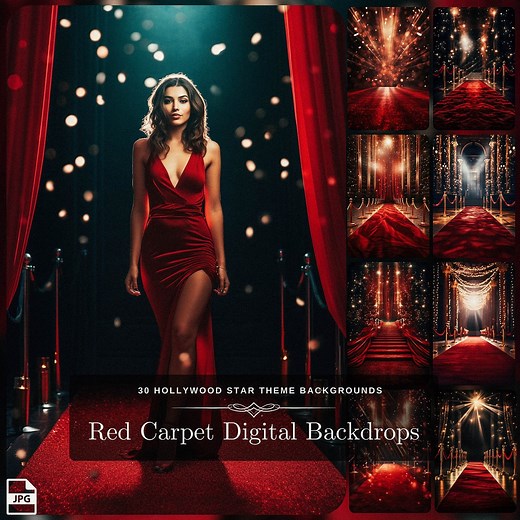 Hollywood Star Red Carpet Backdrop for Social Media: 30 Premium Digital Download Collection for Movie Star Theme Parties or Events - Etsy