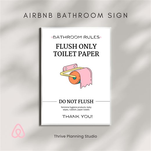 Flush Only Toilet Paper Sign – Printable Bathroom Rules for Airbnb & Holiday Rentals - Etsy