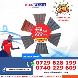 1.3K views | Stop scrolling! Rhino Mabati Factory LTD has something HUGE for you Today.For the next 24 hours, ALL tile profiles are available at Offer factory prices! Yes, dropped factory prices! Call/WhatsApp us on 0729628199, or visit our factory now. Rhino Mabati—your trusted roofing partner, now more affordable than ever But here’s the catch—it’s only for 24 hours Today ! Act fast, or miss out! | Rhino Mabati Factory LTD | Facebook