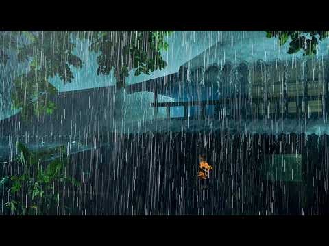 Fall Asleep Quickly in 3 Minutes (NO ADS) Heavy Rain & Thunderstorm on Tin Roof in the Night Forest