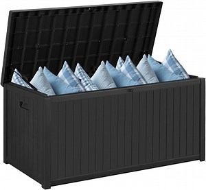FHFO 120 gal Outdoor Storage Box,Waterproof Plastic Deck Box Bin for Backyard Lockable-Black
