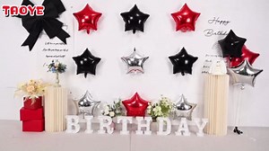 Black Red Star Balloons, 18 Inch 12Pcs Black Red and Metallic Silver Star Shape Foil Balloon, Large Helium Pentagram Balloons for Kids Birthday Casino Racing Car Poker Theme Halloween Party Decor