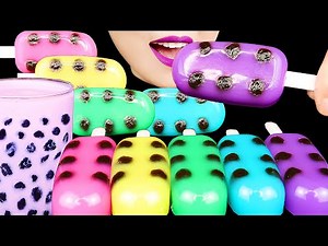 ASMR RAINBOW FOOD: HOMEMADE TAPIOCA BOBA PEARLS POPSICLE JELLO, BUBBLE TEA CANDY EATING SOUNDS 먹방