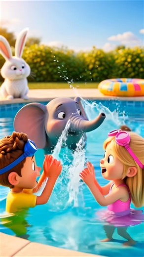 Summer Swimming Pool Fun 🏊‍♂️☀️ | Kids & Elephant Water Splash Adventure