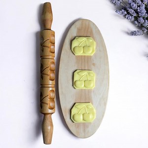 Cherry Pattern Embossing Rolling Pin - 47cm Wooden Engraved Roller for Cookies, Pastry & Fondant - Etsy