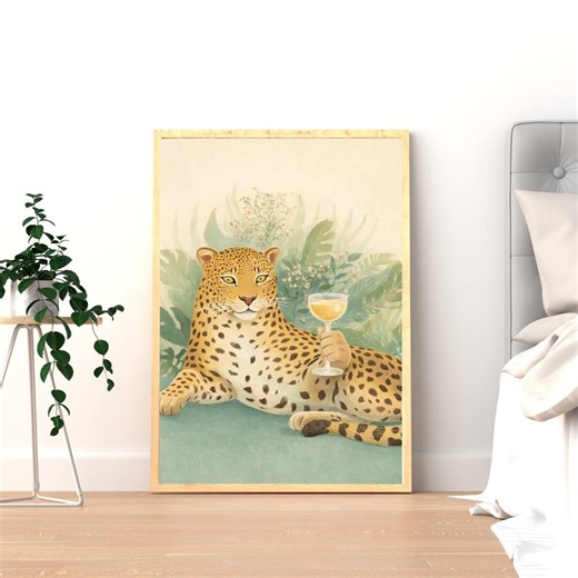 Leopard Champagne Wall Art, Chic Feminine Animal Print, Botanical Leopard Decor, Digital Download - Etsy Australia
