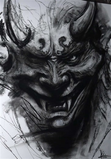 Exploring the Hannya Mask: Charcoal Art and Emotions